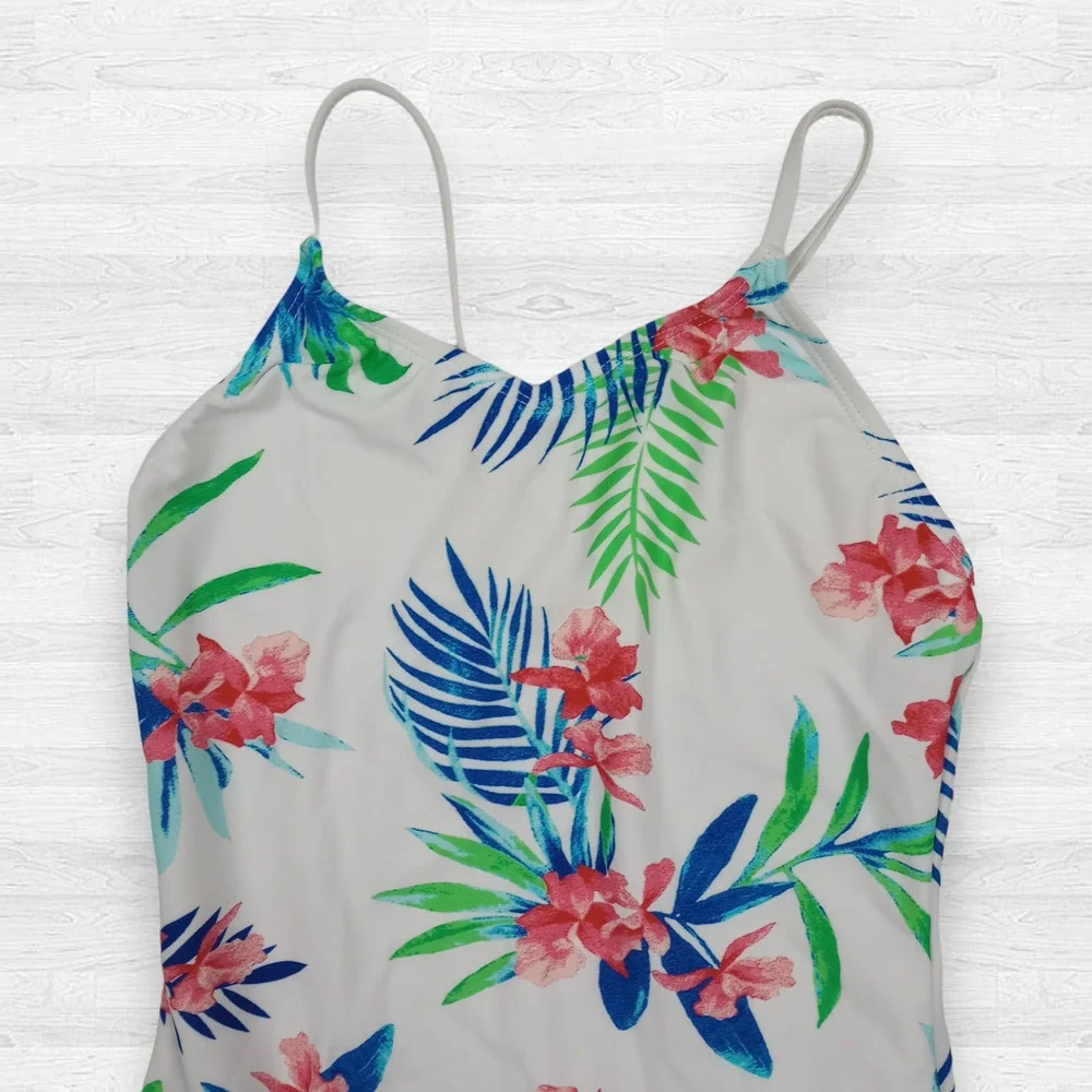 KANU Surf Girls Leonie Floral‎ White Beach Sport 1-Piece Swimsuit Size 12